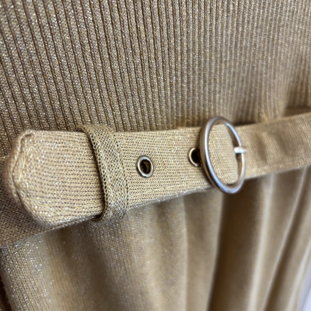 Free People Gold French Girl Sweater Mini Dress With Belt Mockneck Small $108 - Picture 5 of 9